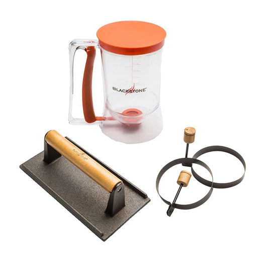 4-Piece Griddle Breakfast Kit with Egg Rings, Pancake Dispenser, and Griddle Press