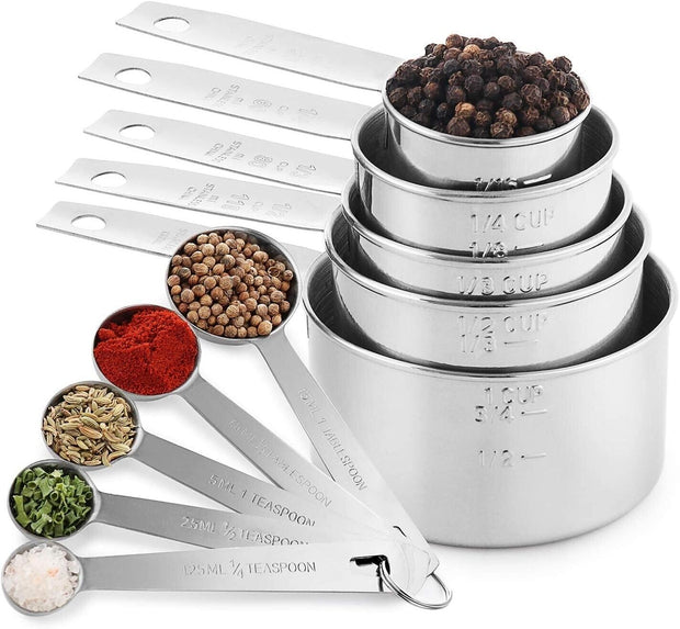Stainless Steel Measuring Cups and Measuring Spoons 10Piece Set 5 Cups 5 Spoons