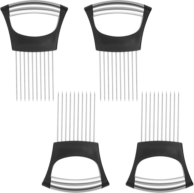 4 Pieces Onion Holder Slicer Stainless Steel Onion Cutter Holder Multifunction Food Slice Assistant Onion Holder for Slicing Onions Vegetables Meat Fruit
