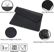 Dish Drying Rack, Kitchen Compact Modern 304 Stainless Steel Dish Drainers Dish Rack with Utensil Holder and Silicone Drying Mat Set for Kitchen Countertop 17.6 X 15.6 Inches, Black