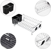 Dish Drying Rack, Kitchen Compact Modern 304 Stainless Steel Dish Drainers Dish Rack with Utensil Holder and Silicone Drying Mat Set for Kitchen Countertop 17.6 X 15.6 Inches, Black