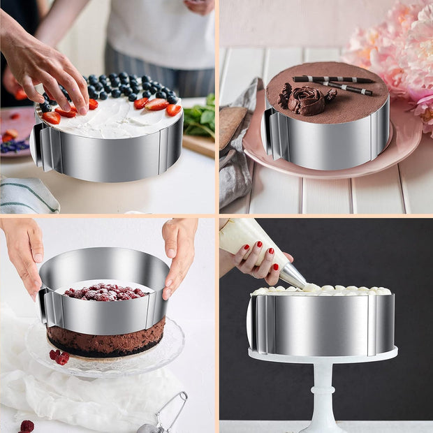 Cake Ring, 6 to 12 Inch Adjustable Cake Mousse Mould Set, Stainless Steel Pastry Ring, Mousse Ring, Ring Mold for Baking (1 Cake Ring)