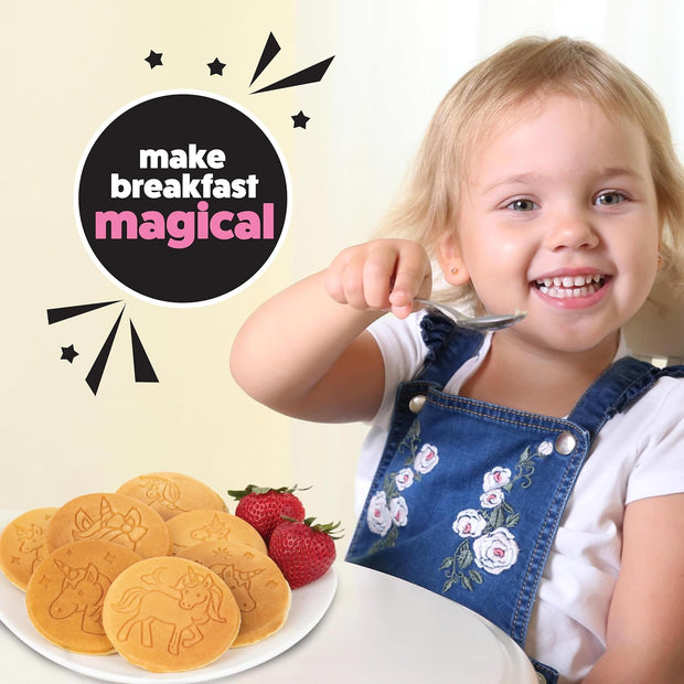 Unicorn Mini Pancake Pan - Make 7 Unique Flapjack Unicorns, Nonstick Pan Cake Maker Griddle for Breakfast Fun & Easy Cleanup, Magical Birthday Treat or Gift for Kids Party- Easy to Use Long Handle
