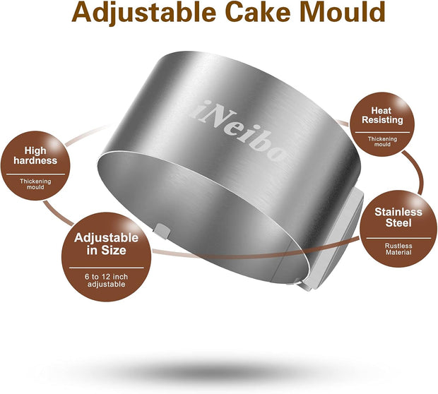 Cake Ring, 6 to 12 Inch Adjustable Cake Mousse Mould Set, Stainless Steel Pastry Ring, Mousse Ring, Ring Mold for Baking (1 Cake Ring)