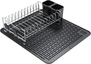 Dish Drying Rack, Kitchen Compact Modern 304 Stainless Steel Dish Drainers Dish Rack with Utensil Holder and Silicone Drying Mat Set for Kitchen Countertop 17.6 X 15.6 Inches, Black