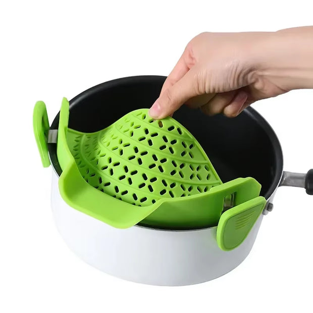 Universal Silicone Clip-On Pan Pot Strainer Anti-Spill Pasta Pot Strainer Food Grade Rice Fruit Colander Strainer Kitchen Items