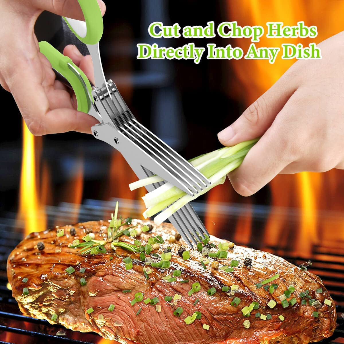 2025 Upgraded Herb Scissors, Effortless Herb Shears Cutter Tool with Sharp Stainless Steel Blades for Fresh Herbs, Must-Have Kitchen & Cooking Gadget, Green