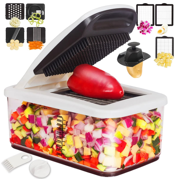 Vegetable Chopper, Extra Large Pro Food Chopper with 2.6-Quart Container & E-Recipes, Multi 10-In-1 Onion Chopper Vegetable Cutter