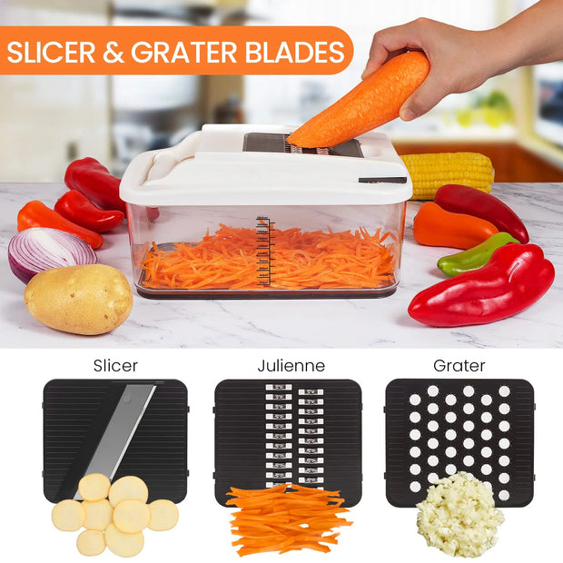 Vegetable Chopper, Extra Large Pro Food Chopper with 2.6-Quart Container & E-Recipes, Multi 10-In-1 Onion Chopper Vegetable Cutter