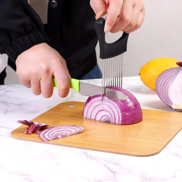 4 Pieces Onion Holder Slicer Stainless Steel Onion Cutter Holder Multifunction Food Slice Assistant Onion Holder for Slicing Onions Vegetables Meat Fruit