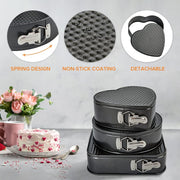 Springform Pan Set 3 Pieces/Set, Heart-Shaped & round &Square Pan, Detachable, Non-Stick, Baking Chesecake Pans Set for Baker and Baking Enthusiast