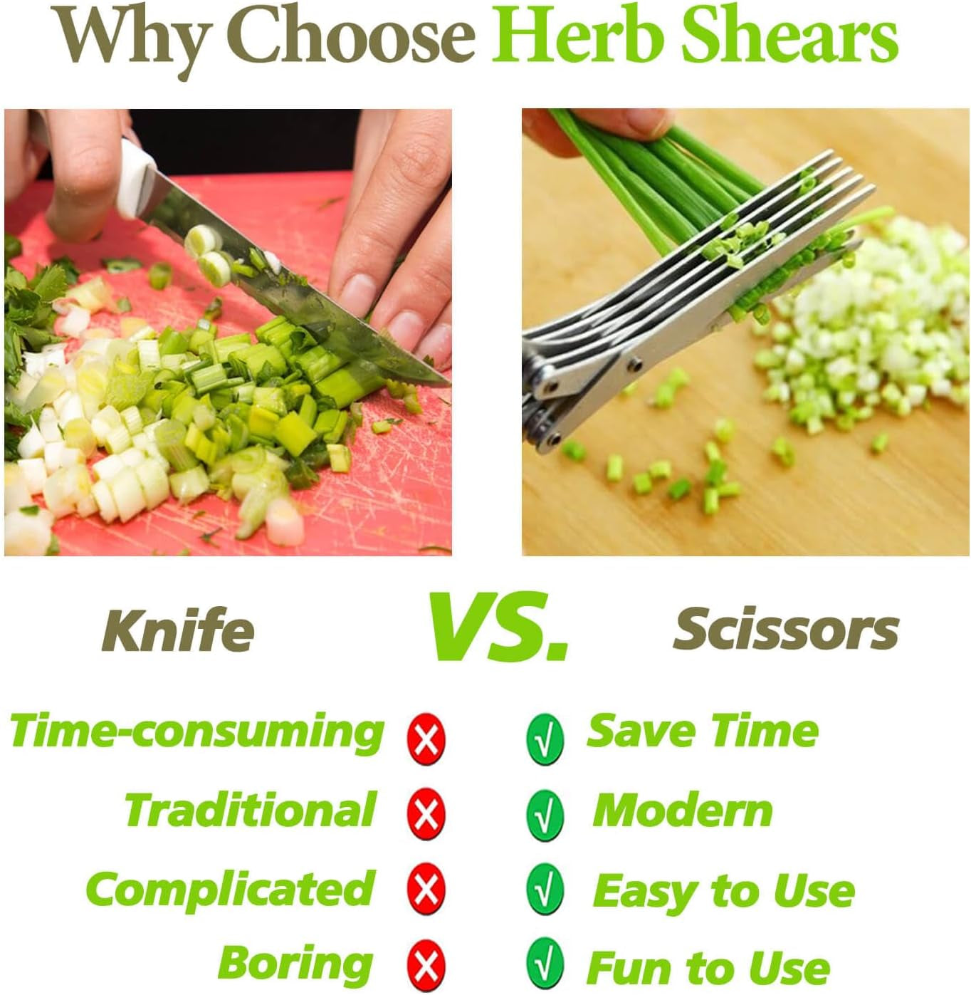 2025 Upgraded Herb Scissors, Effortless Herb Shears Cutter Tool with Sharp Stainless Steel Blades for Fresh Herbs, Must-Have Kitchen & Cooking Gadget, Green