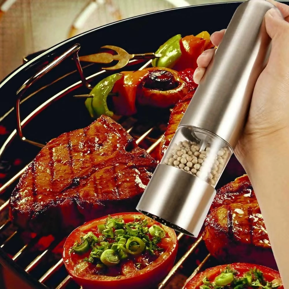 Stainless Steel Electric Automatic Salt Pepper Spice Grinder Mill Adjustable Coarseness Battery Operated with LED Light