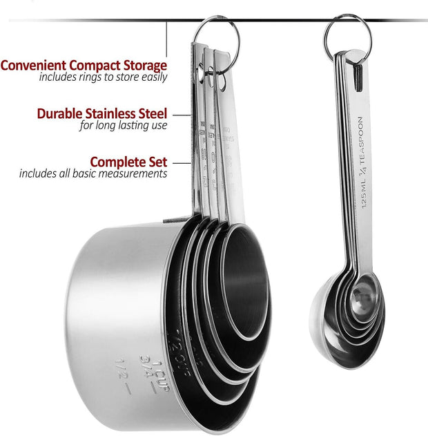 Stainless Steel Measuring Cups and Measuring Spoons 10Piece Set 5 Cups 5 Spoons