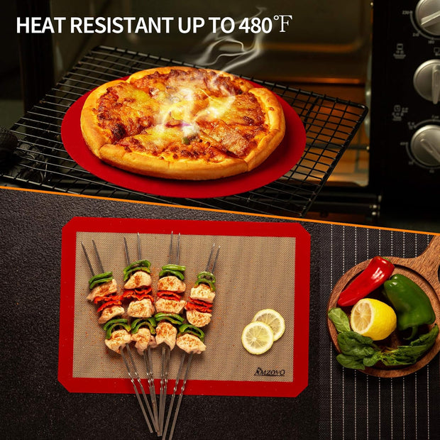 Silicone Baking Mats Set of 5, Including 2 Half Sheet Mats + 1 Quarter Sheet Liner + 1 round & 1 Square Cake Pan Mat, 100% Non-Stick Reusable Food Safe Liners for Baking Macaron Cookie Pizza