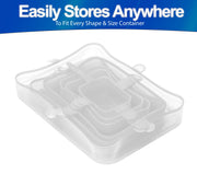 Stretch Lids Silicone Food Storage Container Lids - Reusable Rectangular 6-Pack - Leak-Proof & Eco-Friendly Covers for Fresh Food Storage in Plastic Containers, Jars, Bins, Cups & Mason Bowls - White