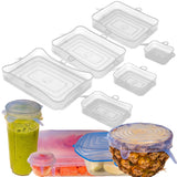 Stretch Lids Silicone Food Storage Container Lids - Reusable Rectangular 6-Pack - Leak-Proof & Eco-Friendly Covers for Fresh Food Storage in Plastic Containers, Jars, Bins, Cups & Mason Bowls - White