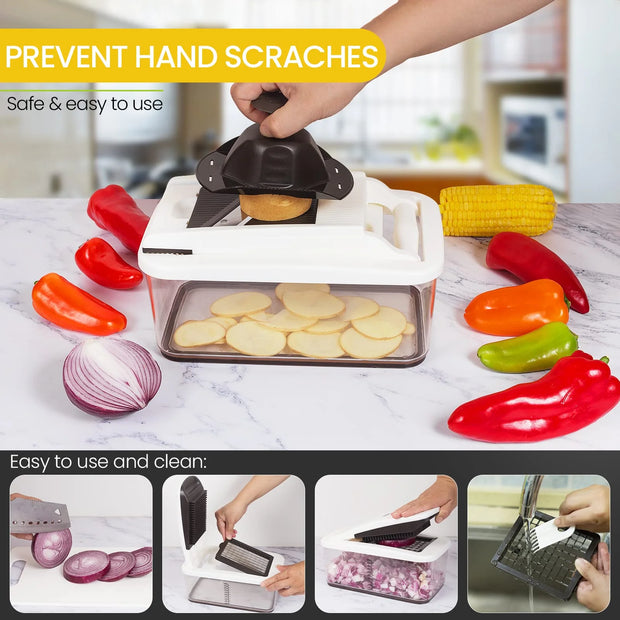 Vegetable Chopper, Extra Large Pro Food Chopper with 2.6-Quart Container & E-Recipes, Multi 10-In-1 Onion Chopper Vegetable Cutter