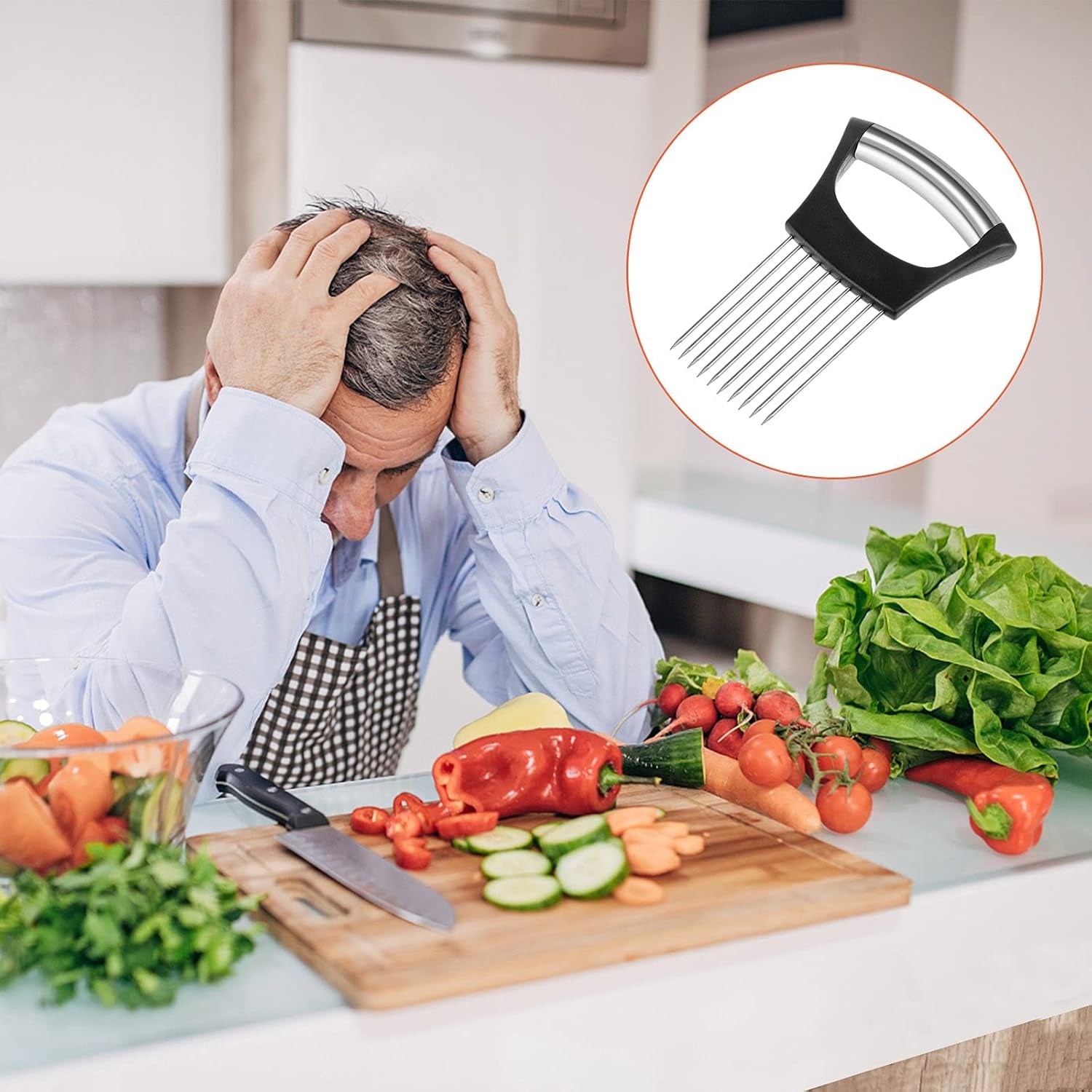 4 Pieces Onion Holder Slicer Stainless Steel Onion Cutter Holder Multifunction Food Slice Assistant Onion Holder for Slicing Onions Vegetables Meat Fruit