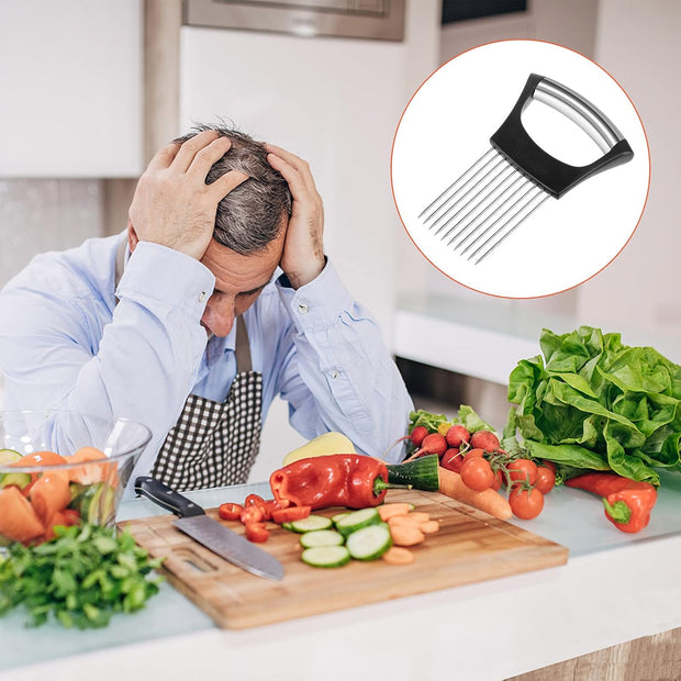 4 Pieces Onion Holder Slicer Stainless Steel Onion Cutter Holder Multifunction Food Slice Assistant Onion Holder for Slicing Onions Vegetables Meat Fruit