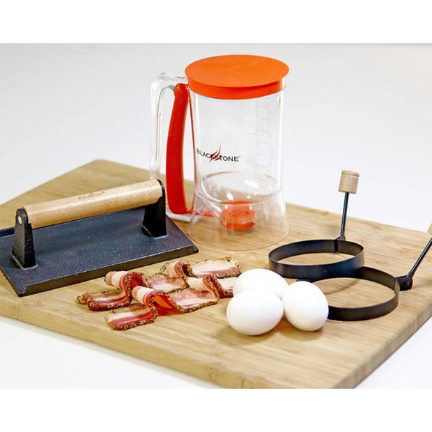 4-Piece Griddle Breakfast Kit with Egg Rings, Pancake Dispenser, and Griddle Press