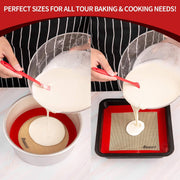 Silicone Baking Mats Set of 5, Including 2 Half Sheet Mats + 1 Quarter Sheet Liner + 1 round & 1 Square Cake Pan Mat, 100% Non-Stick Reusable Food Safe Liners for Baking Macaron Cookie Pizza