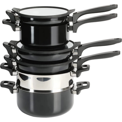 Elite Grayson Black 9-Piece Aluminum Stackable Cookware Set