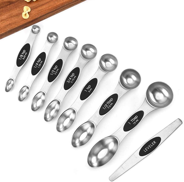 Measuring Cups and Magnetic Measuring Spoons Set, Stainless Steel 5 Cups and 7 Spoons and 1 Levele (13 Measuring Cups Set)