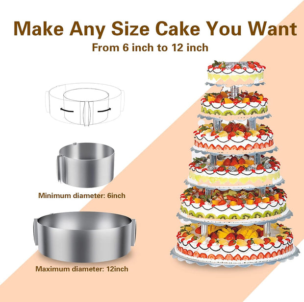 Cake Ring, 6 to 12 Inch Adjustable Cake Mousse Mould Set, Stainless Steel Pastry Ring, Mousse Ring, Ring Mold for Baking (1 Cake Ring)