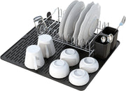 Dish Drying Rack, Kitchen Compact Modern 304 Stainless Steel Dish Drainers Dish Rack with Utensil Holder and Silicone Drying Mat Set for Kitchen Countertop 17.6 X 15.6 Inches, Black