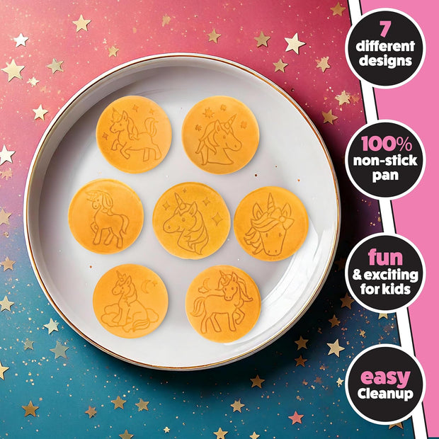 Unicorn Mini Pancake Pan - Make 7 Unique Flapjack Unicorns, Nonstick Pan Cake Maker Griddle for Breakfast Fun & Easy Cleanup, Magical Birthday Treat or Gift for Kids Party- Easy to Use Long Handle
