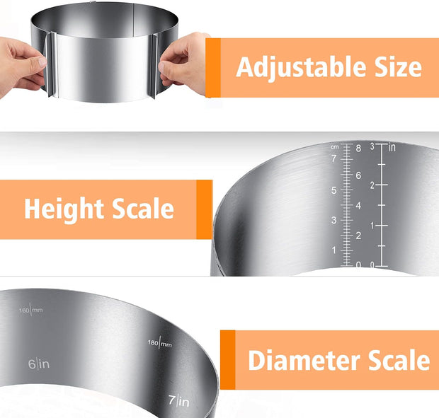 Cake Ring, 6 to 12 Inch Adjustable Cake Mousse Mould Set, Stainless Steel Pastry Ring, Mousse Ring, Ring Mold for Baking (1 Cake Ring)
