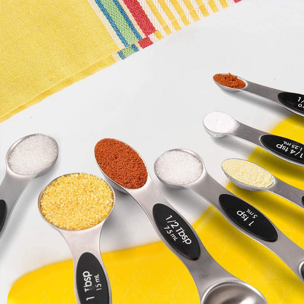 Measuring Cups and Magnetic Measuring Spoons Set, Stainless Steel 5 Cups and 7 Spoons and 1 Levele (13 Measuring Cups Set)